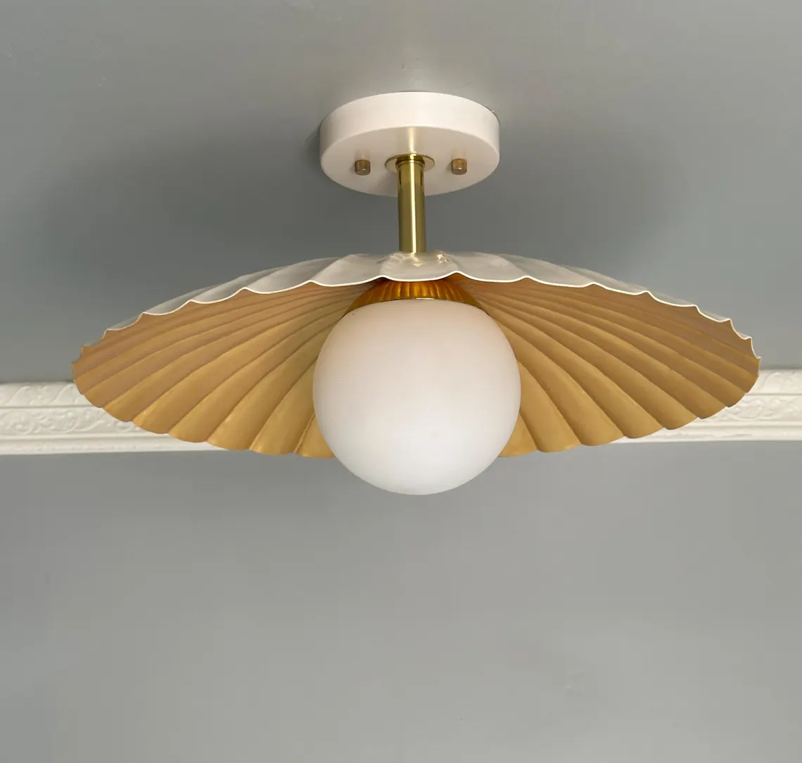 Cream Brass Flush Mount Ceiling Lamp: Handmade Contemporary Lighting - Image 2
