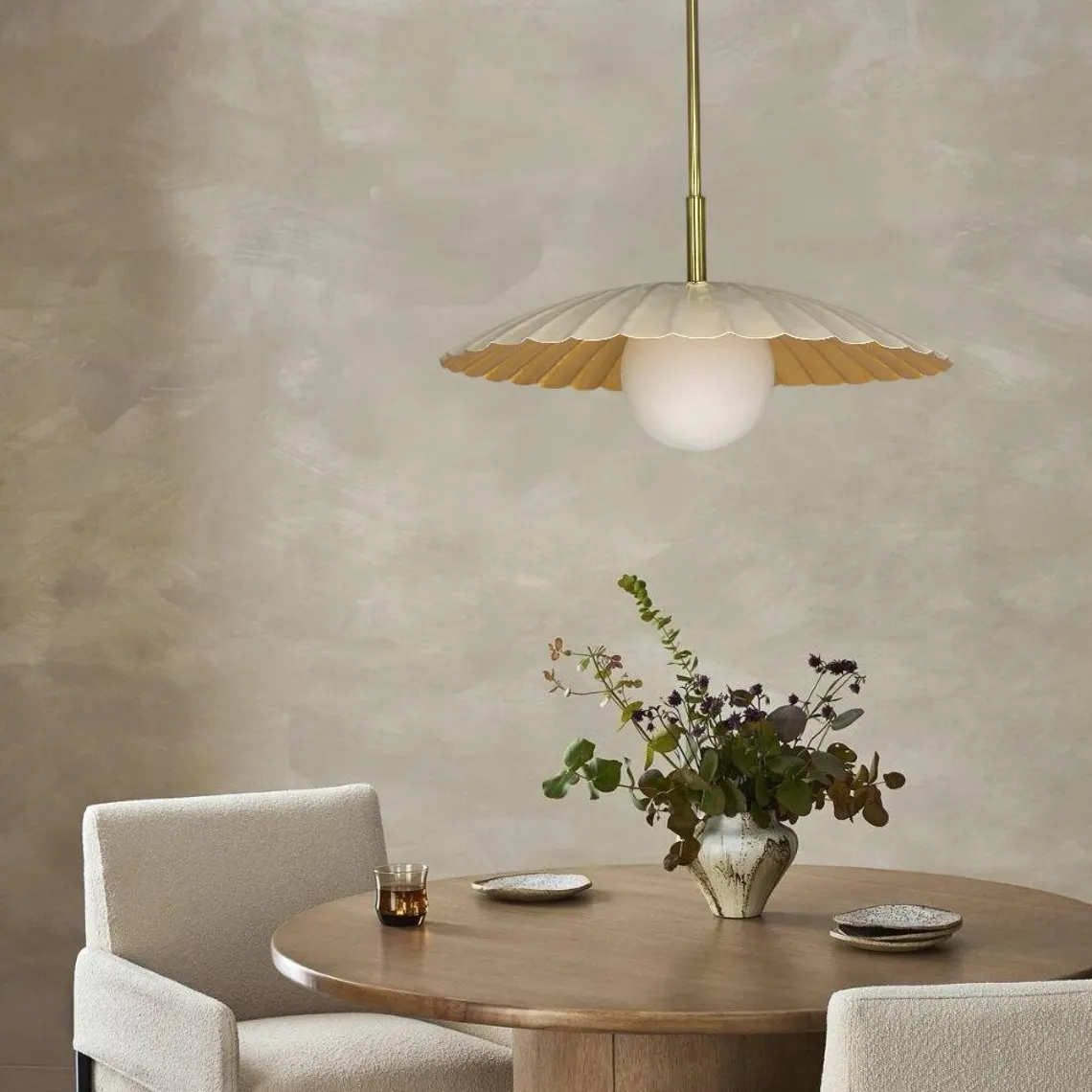 Cream & Polished Brass Pendant Lamp: Modern Milk Glass Hanging Lighting - Image 2