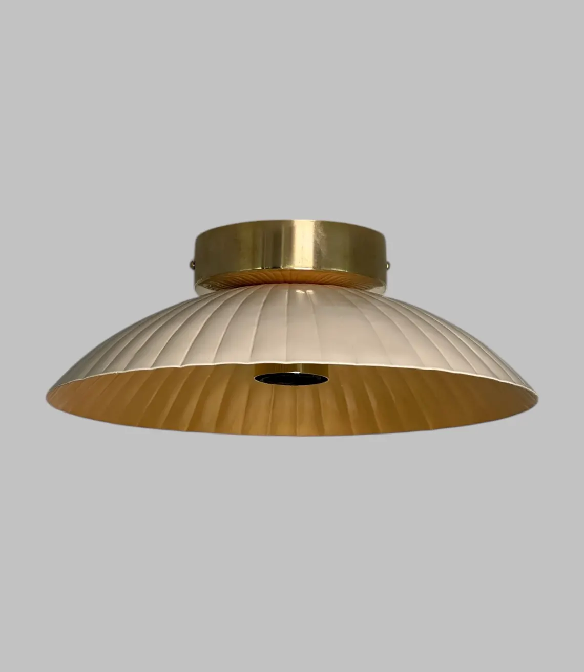 Cream Metal Flush Mount Ceiling Light - Brass Accents - Handmade Design Light - Image 2