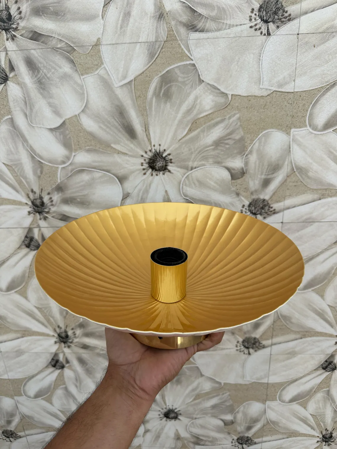 Cream Metal Flush Mount Ceiling Light - Brass Accents - Handmade Design Light - Image 3