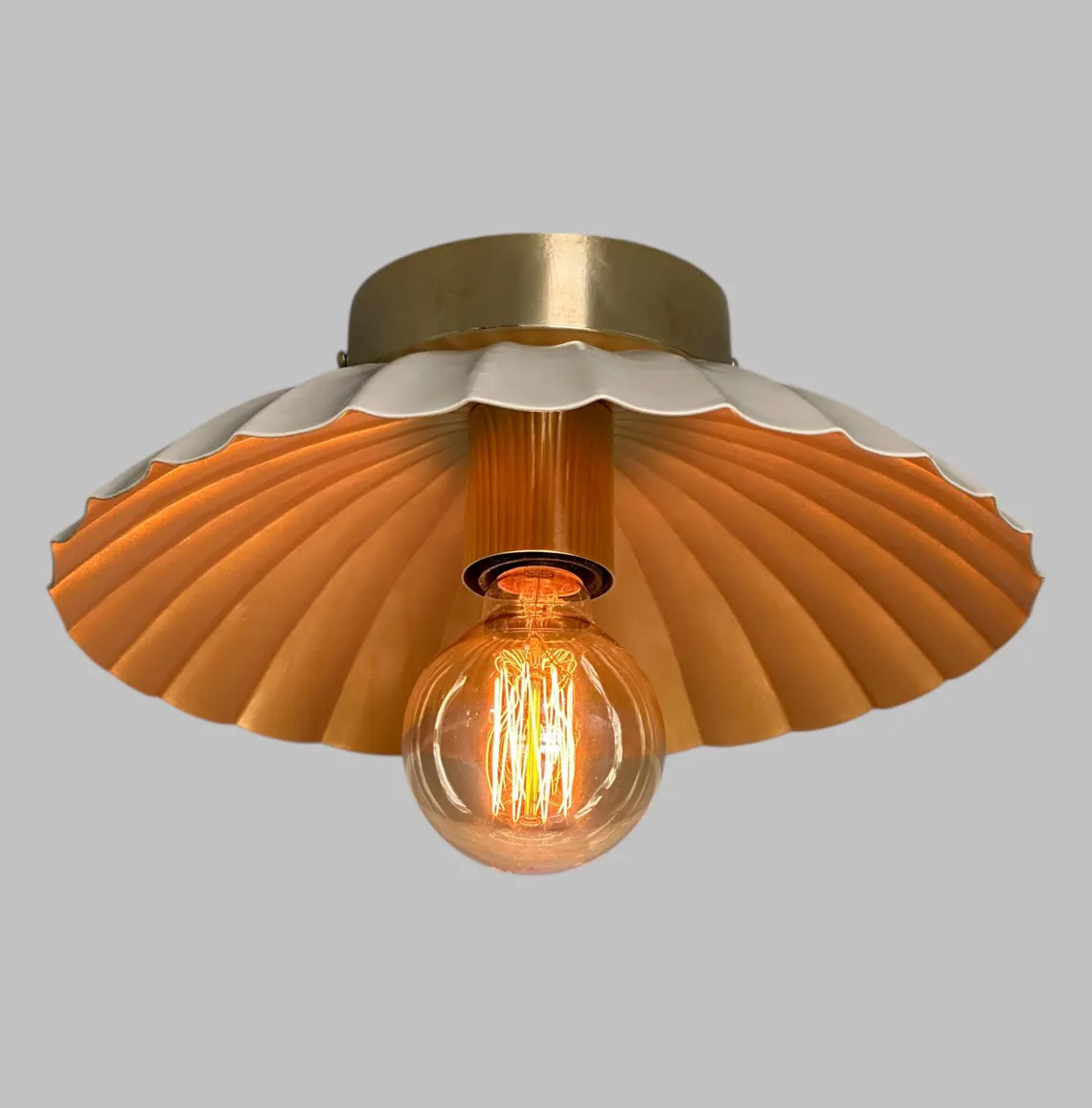 Handmade Cream Metal Flush Mount Ceiling Light - Brass Accents, E26 Socket Lamp