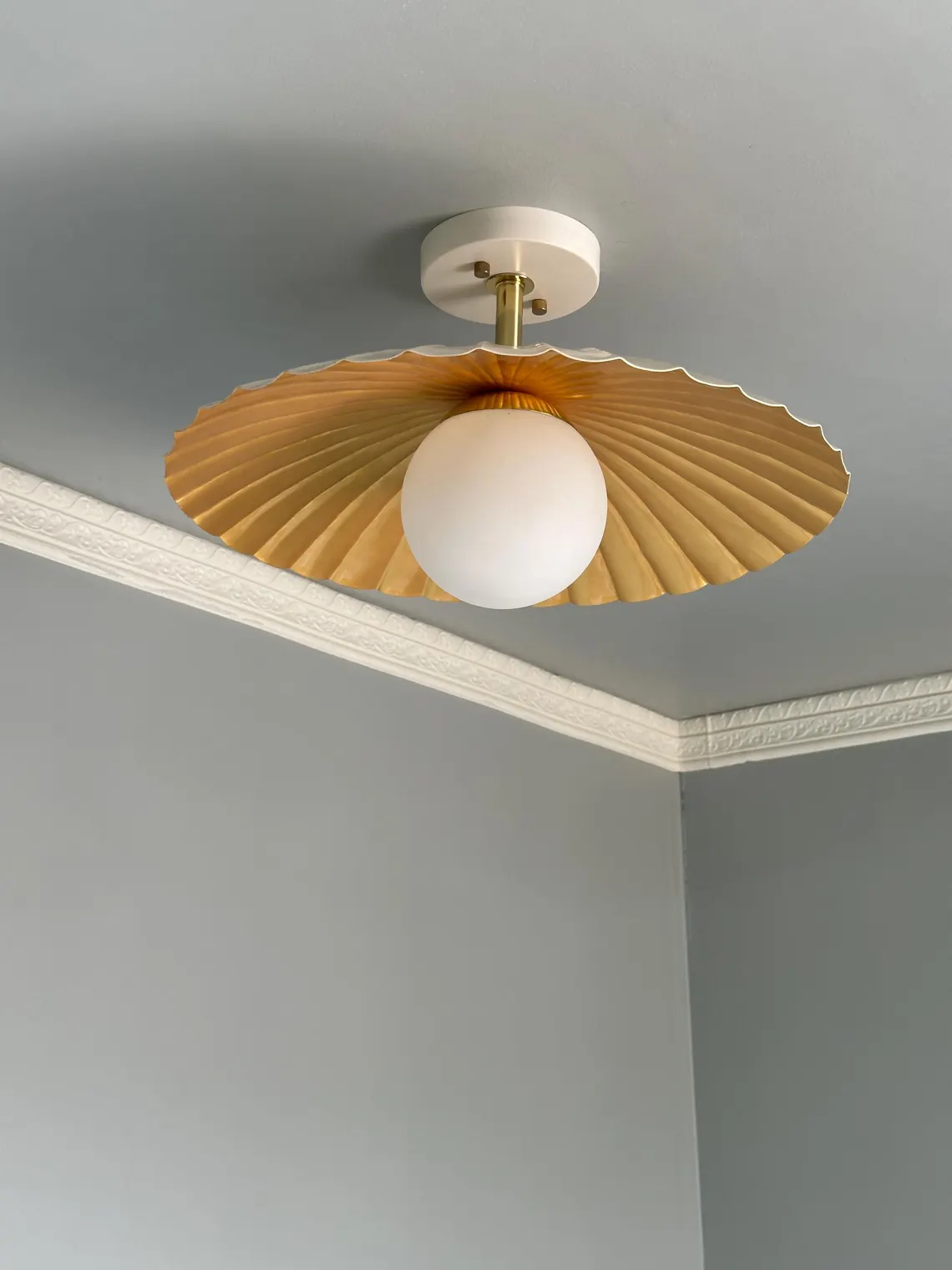 Cream Brass Flush Mount Ceiling Lamp: Handmade Contemporary Lighting - Image 3