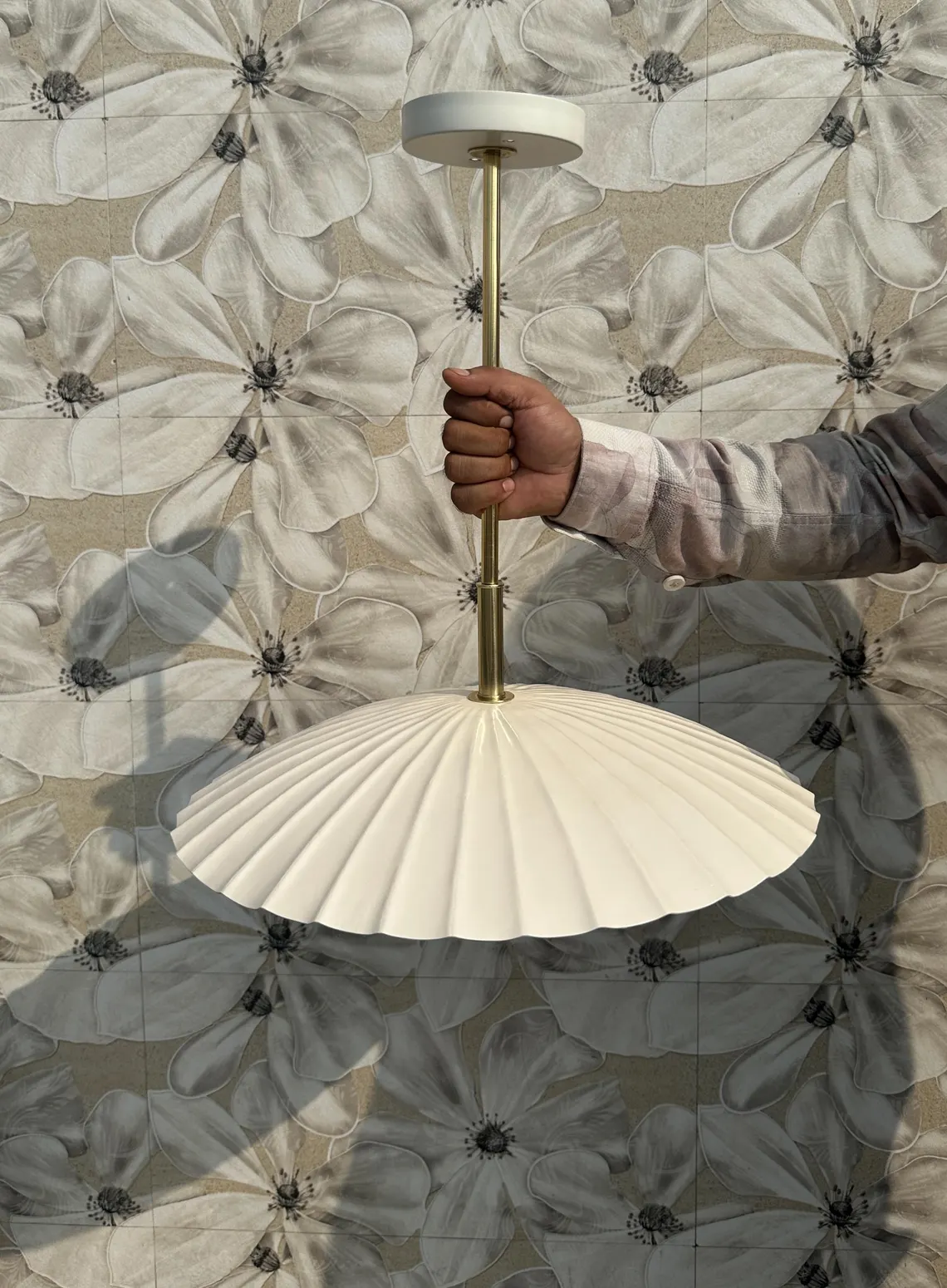 Cream & Polished Brass Pendant Lamp: Modern Milk Glass Hanging Lighting - Image 4