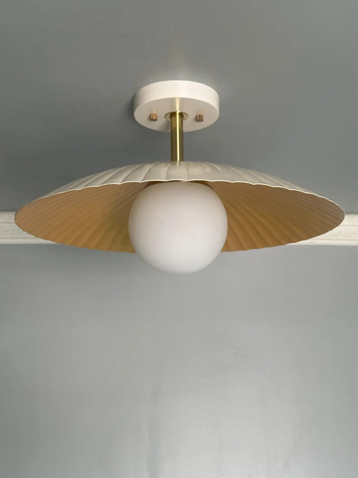 Flower Shaped Brass Flush Mount Lamp - Cream Contemporary Lighting