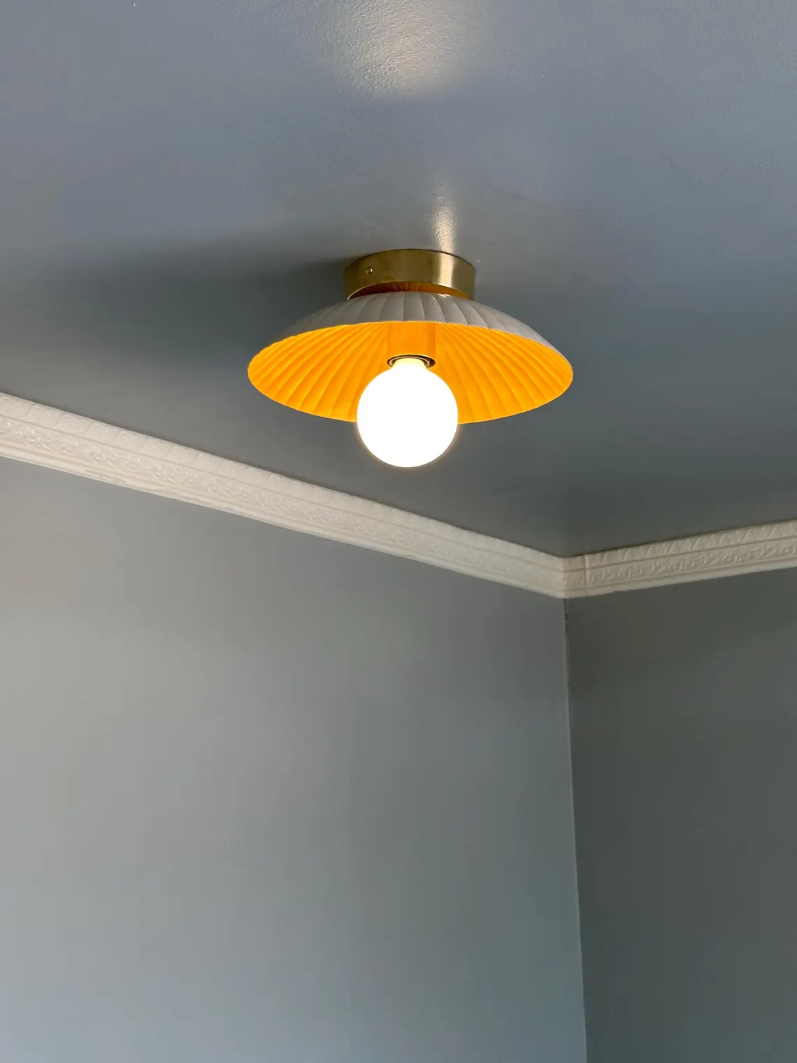Cream Metal Flush Mount Ceiling Light - Brass Accents - Handmade Design Light - Image 4