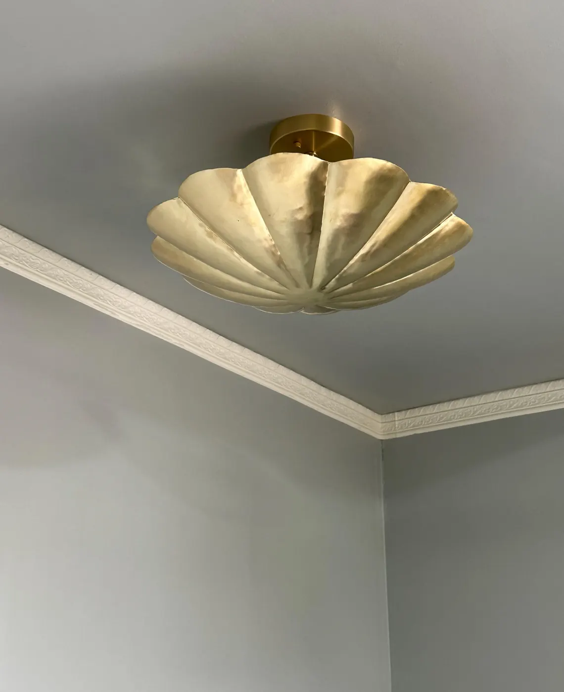 Handmade Brass Scalloped Flush Mount Ceiling Light - Mid-Century Modern Lighting - Image 2