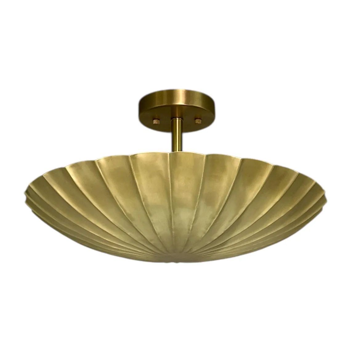 Handmade Scalloped Brass Flush Mount Ceiling Light - Modern Art Deco Lighting