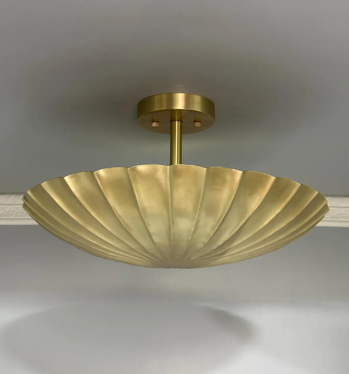 Handmade Scalloped Brass Flush Mount Ceiling Light - Modern Art Deco Lighting - Image 2