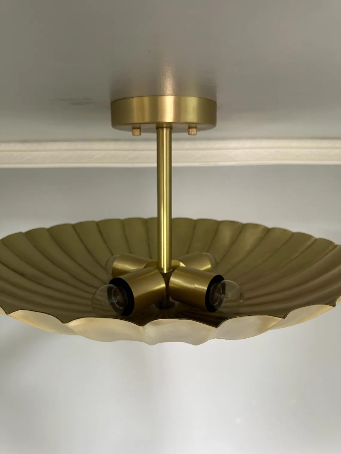 Handmade Scalloped Brass Flush Mount Ceiling Light - Modern Art Deco Lighting - Image 5