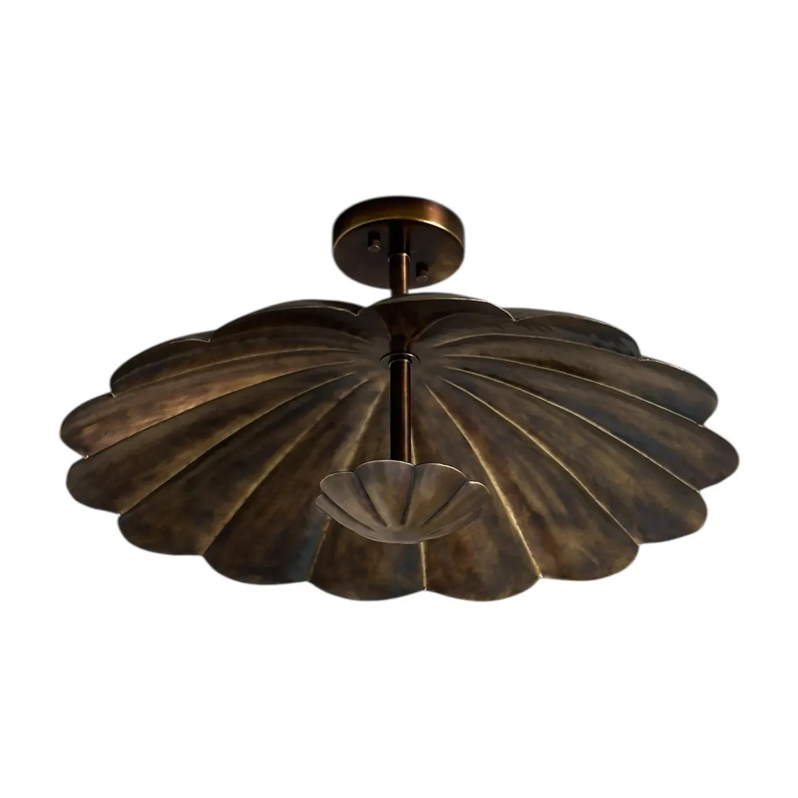 Handmade Antique Brass Petal Ceiling Light - Flush Mount Vintage Fixture Lamp