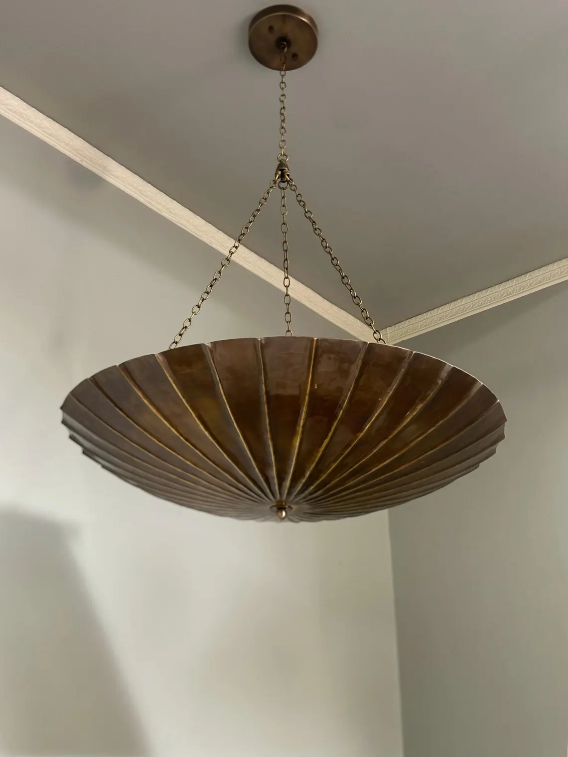 Large Brass Chandelier Pendant Light – Scalloped Bowl Hanging Fixture – Vintage Inspired Chain Light - Image 4