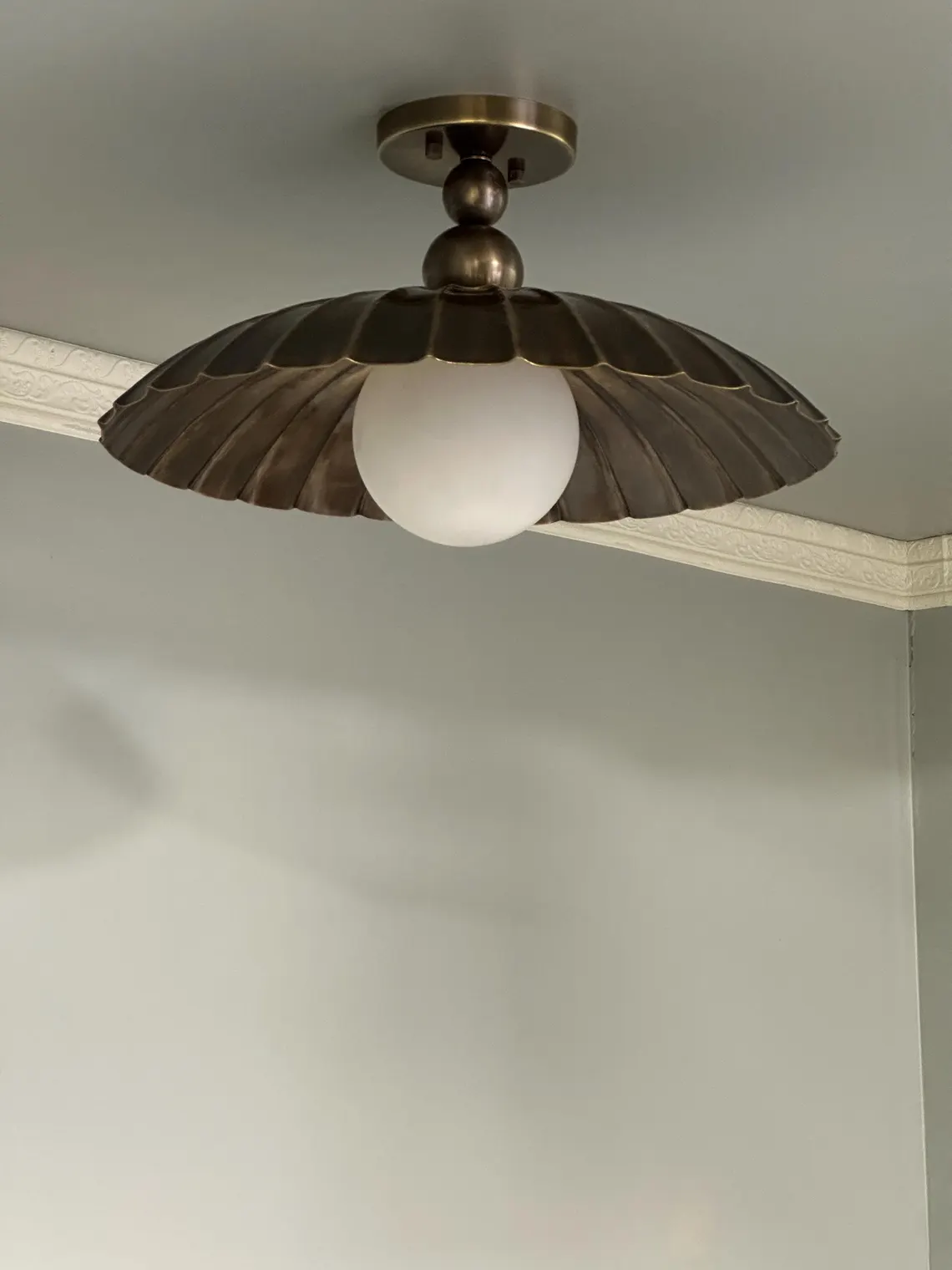 Elegant Brass Flush Mount Ceiling Light – Scalloped Dome Shade with Globe Bulb - Image 4