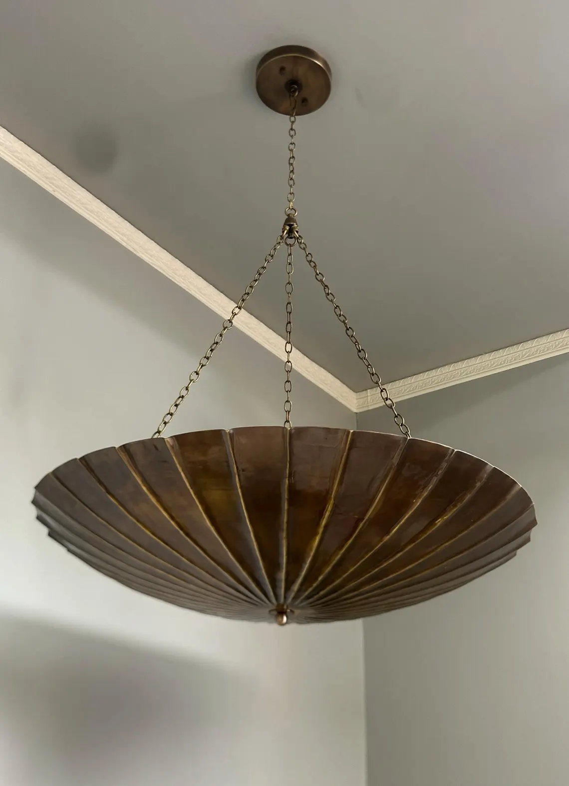 Large Brass Chandelier Pendant Light – Scalloped Bowl Hanging Fixture – Vintage Inspired Chain Light - Image 3