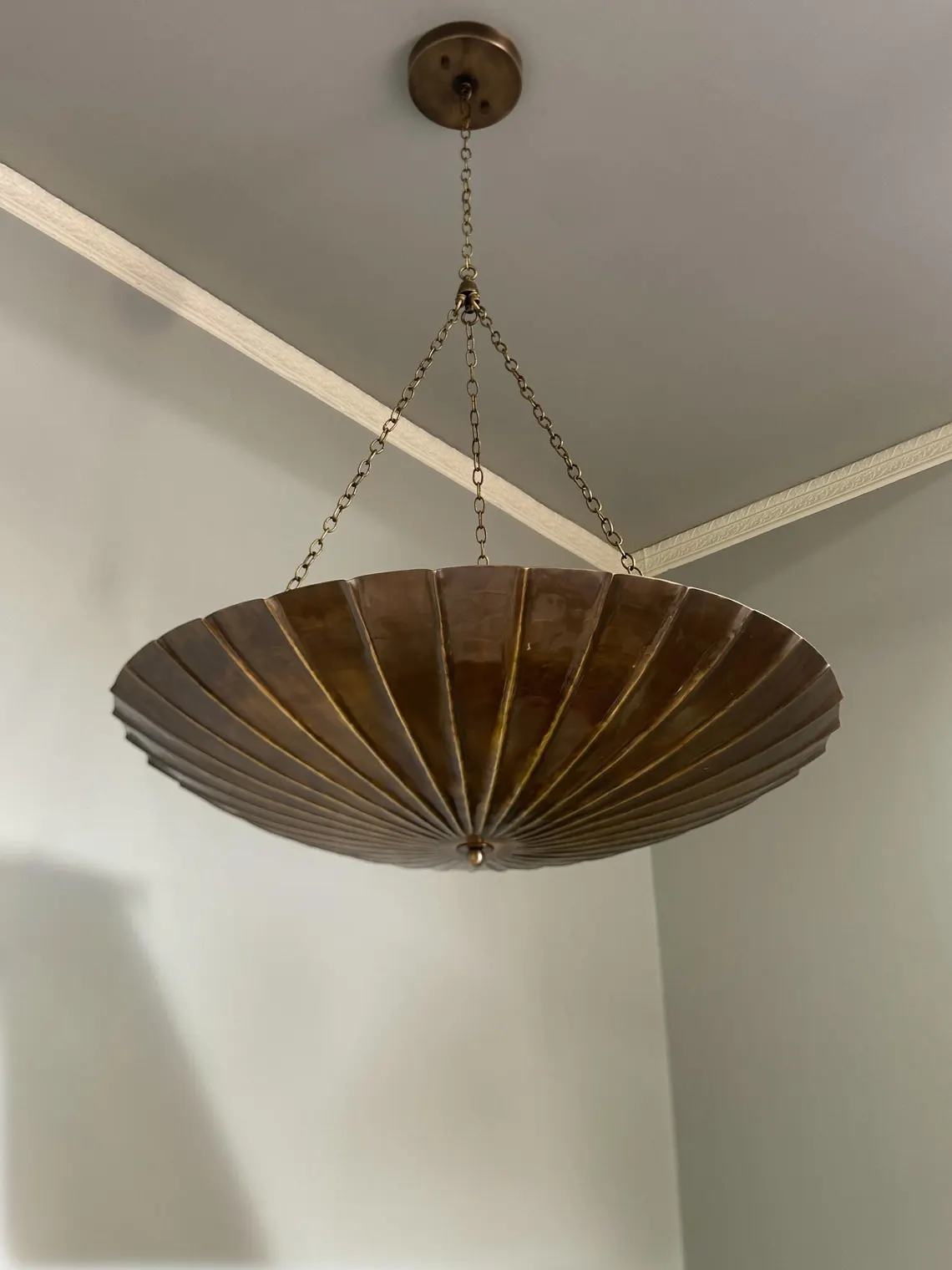 Large Brass Chandelier Pendant Light – Scalloped Bowl Hanging Fixture – Vintage Inspired Chain Light - Image 2