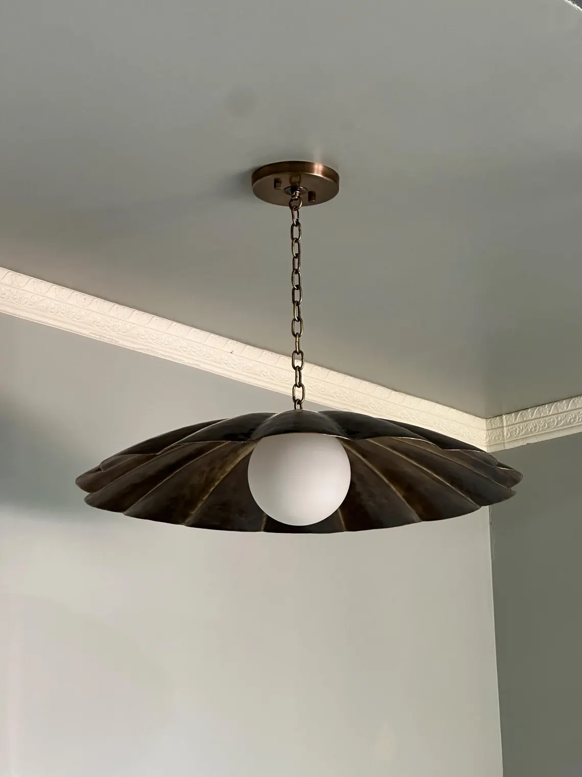 Vintage-Inspired Brass Flush Mount Ceiling Light with Adjustable Chain and Milk Glass Globe - Image 3