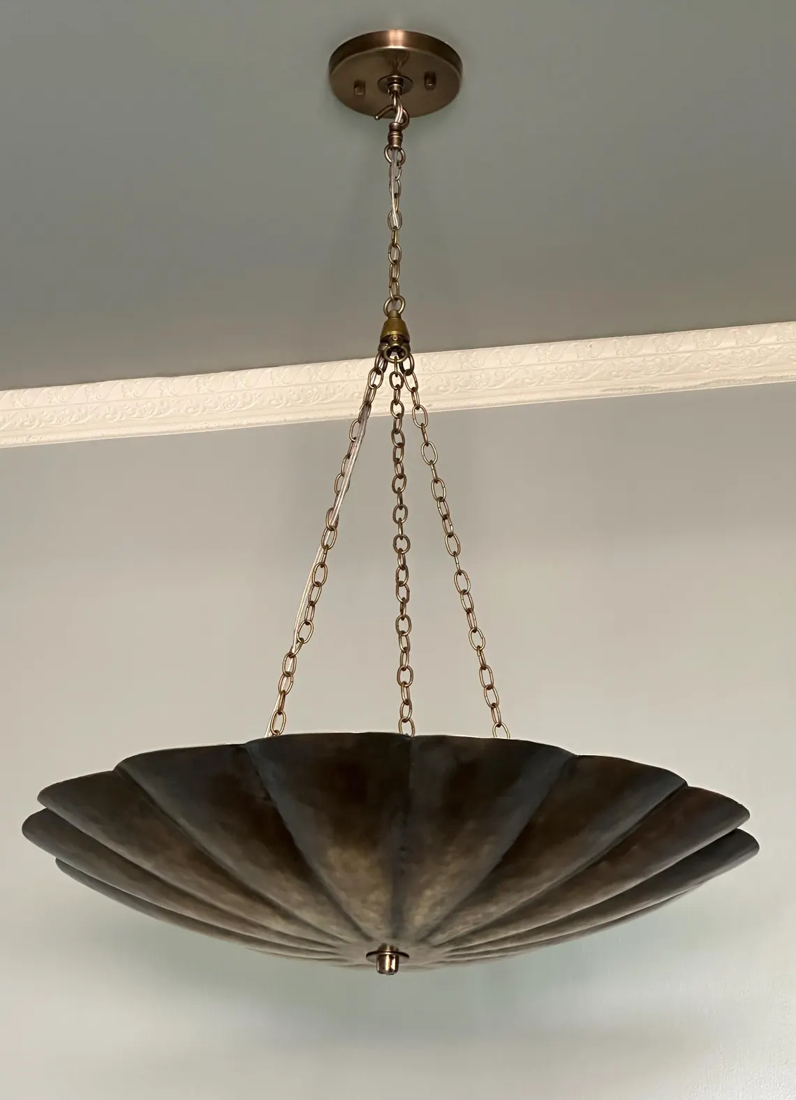 Brass Chandelier Pendant Light – Scalloped Bowl Hanging Fixture – Vintage Inspired Chain Light - Image 2