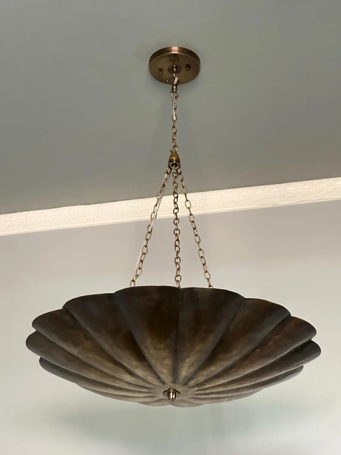Brass Chandelier Pendant Light – Scalloped Bowl Hanging Fixture – Vintage Inspired Chain Light - Image 5