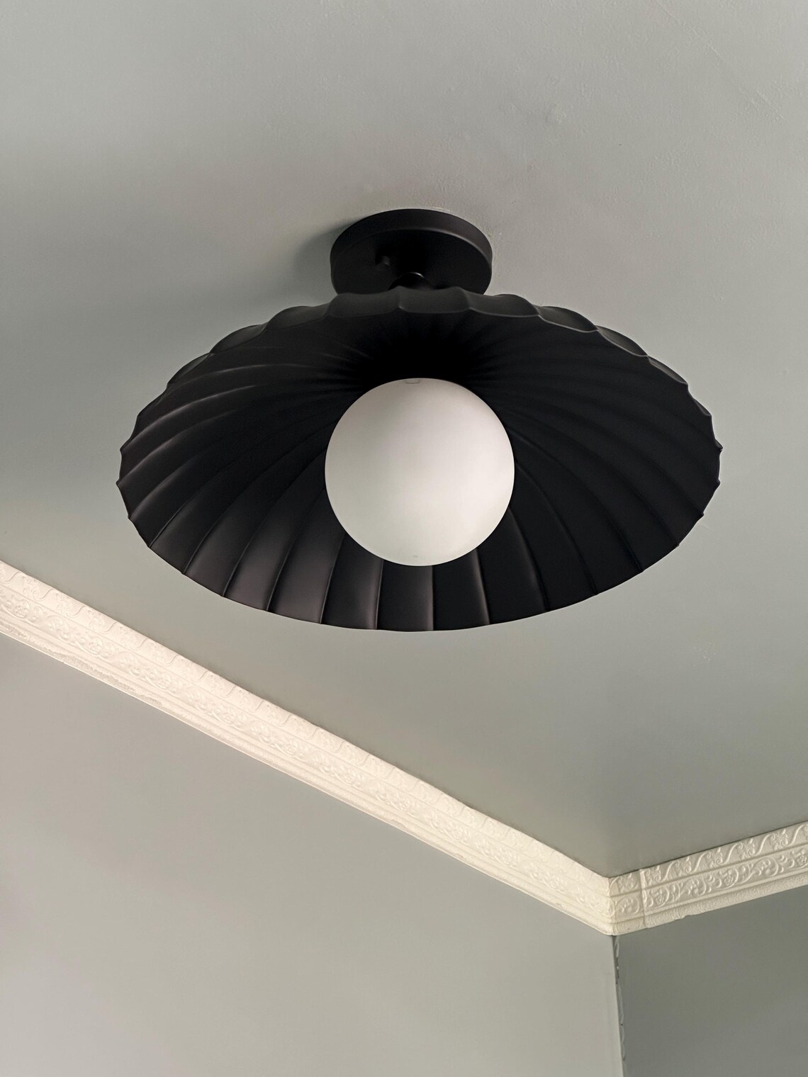 Handcrafted Brass Flush Mount Ceiling Light: Frosted Globe, Mid-Century Style Lamp - Image 2