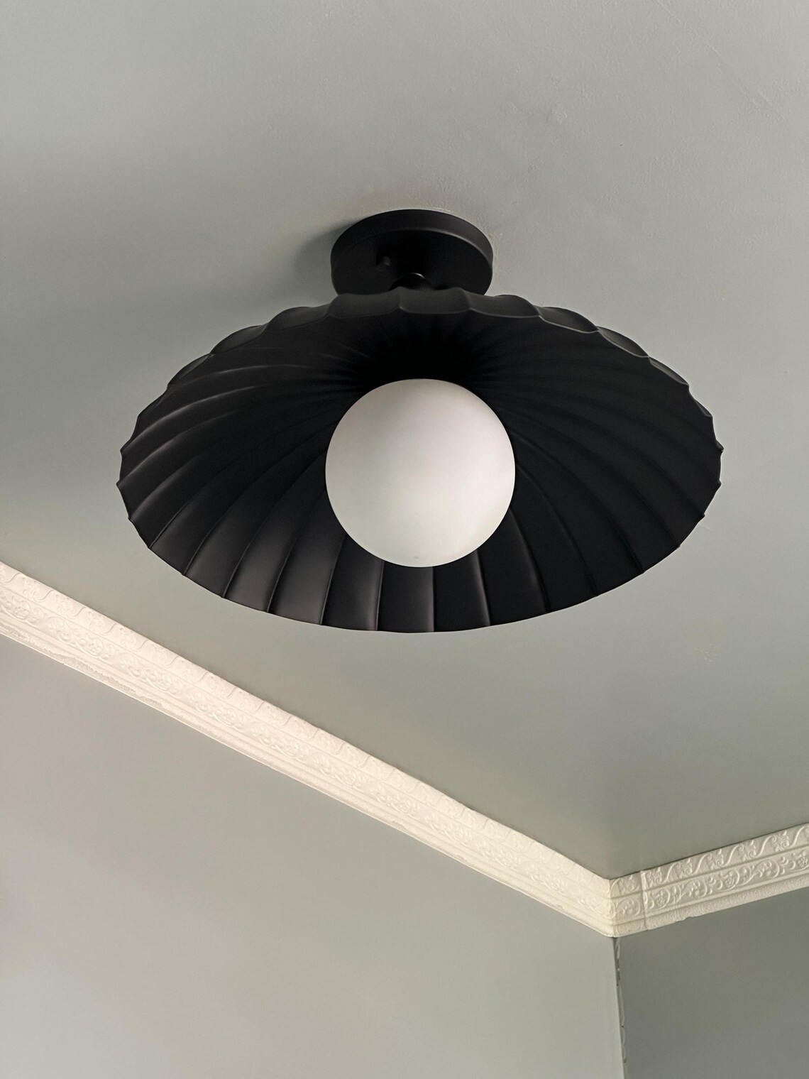 Handcrafted Brass Flush Mount Ceiling Light: Frosted Globe, Mid-Century Style Lamp - Image 4