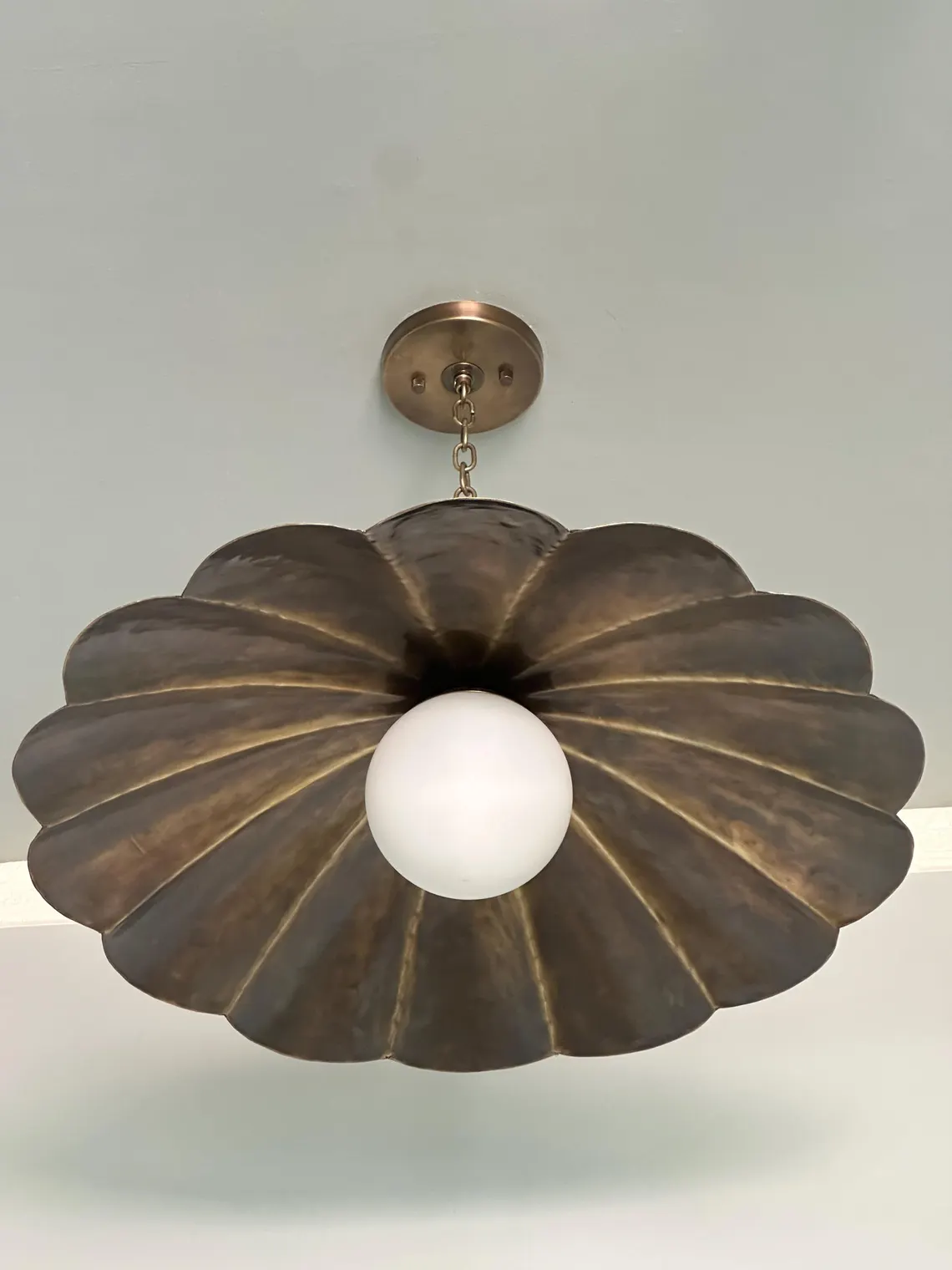 Vintage-Inspired Brass Flush Mount Ceiling Light with Adjustable Chain and Milk Glass Globe - Image 2