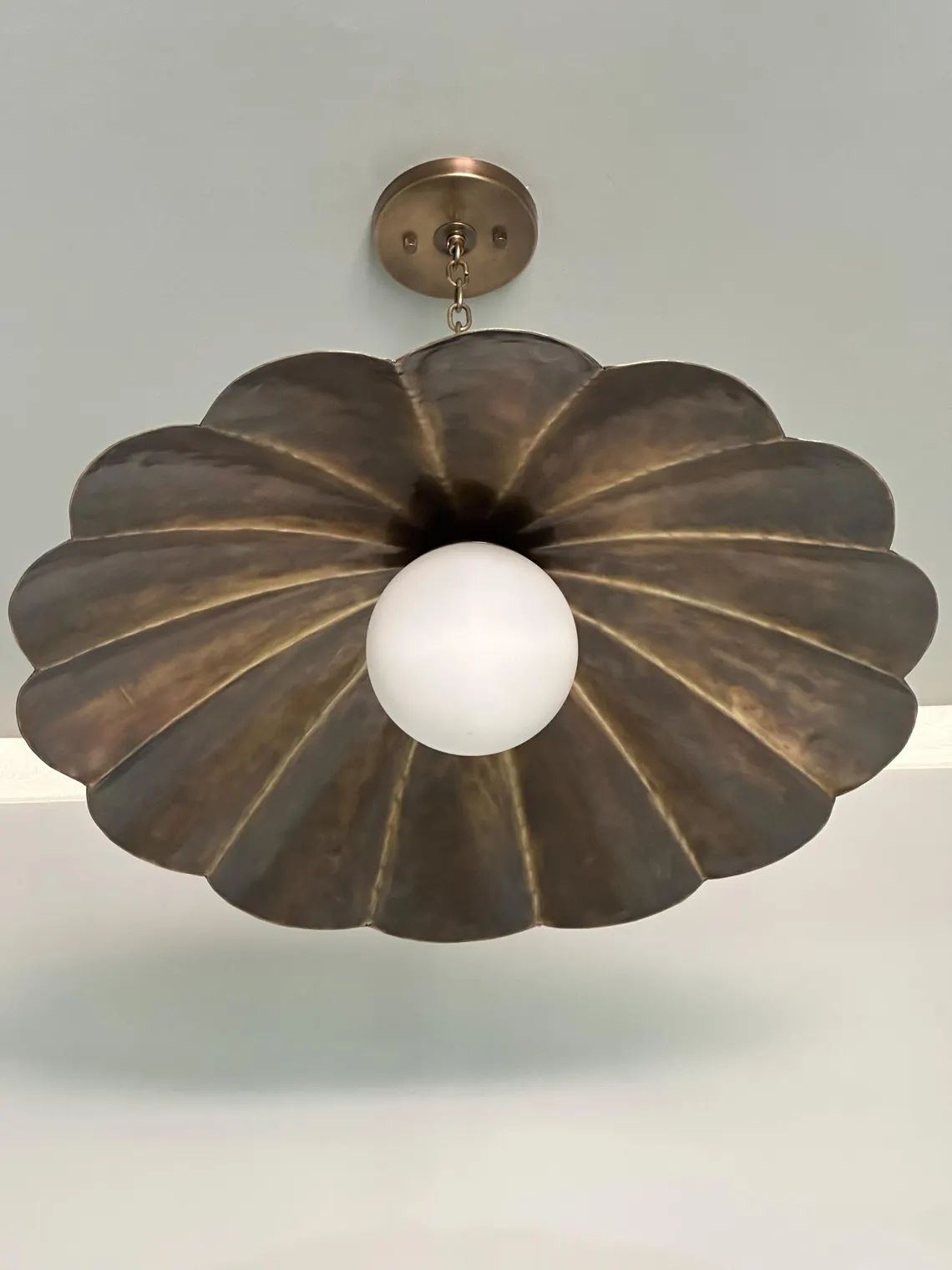 Vintage-Inspired Brass Flush Mount Ceiling Light with Adjustable Chain and Milk Glass Globe - Image 4