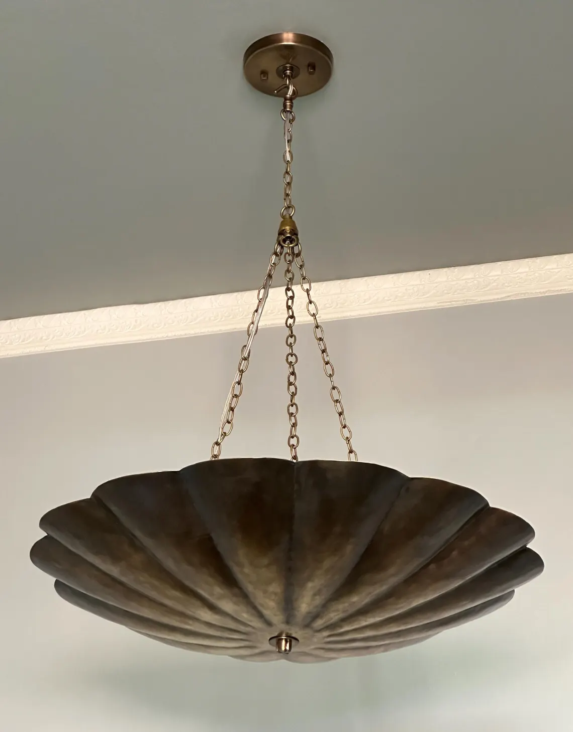 Brass Chandelier Pendant Light – Scalloped Bowl Hanging Fixture – Vintage Inspired Chain Light - Image 3